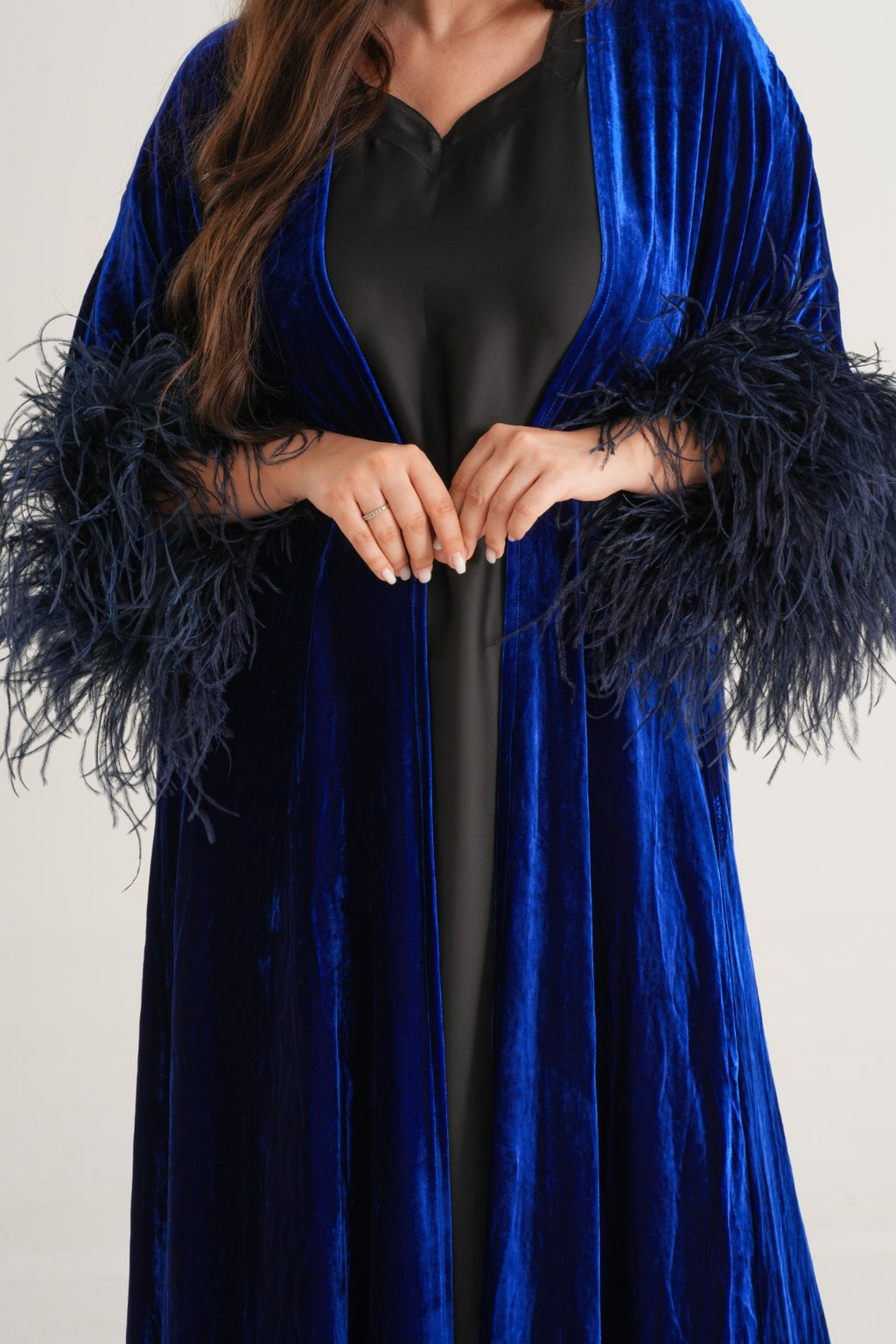 Royal Velvet Feather Abaya – Sapphire Blue