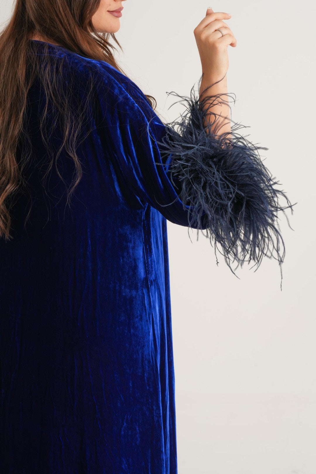 Royal Velvet Feather Abaya – Sapphire Blue