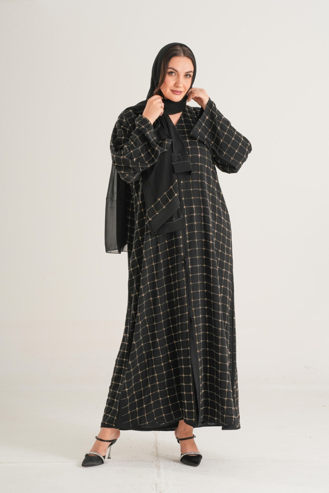 Golden Grid Luxe Abaya – Black