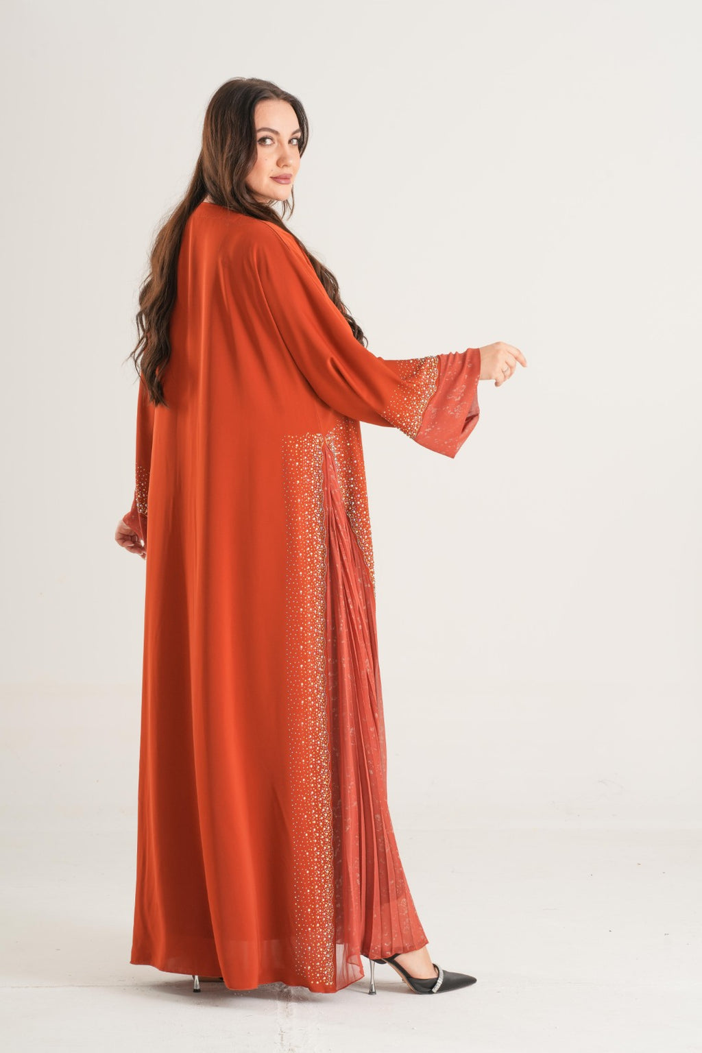 Sunset Glow Pleated Abaya – Rust