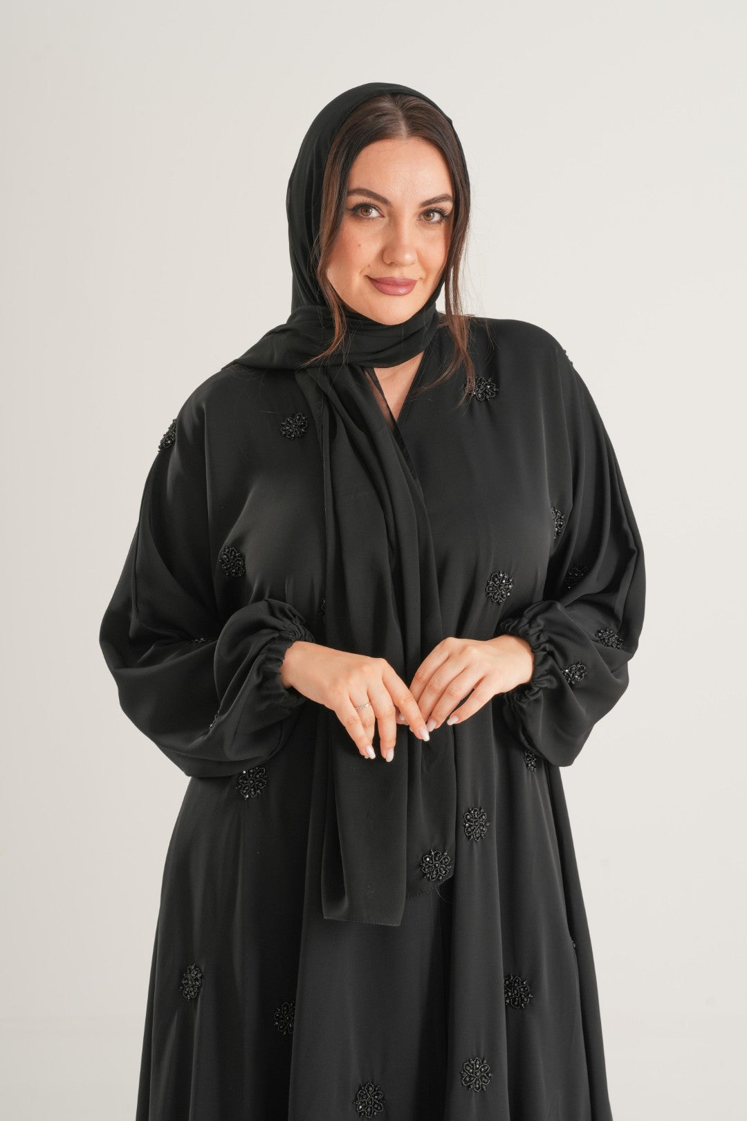 Midnight Bloom Embellished Abaya – Black