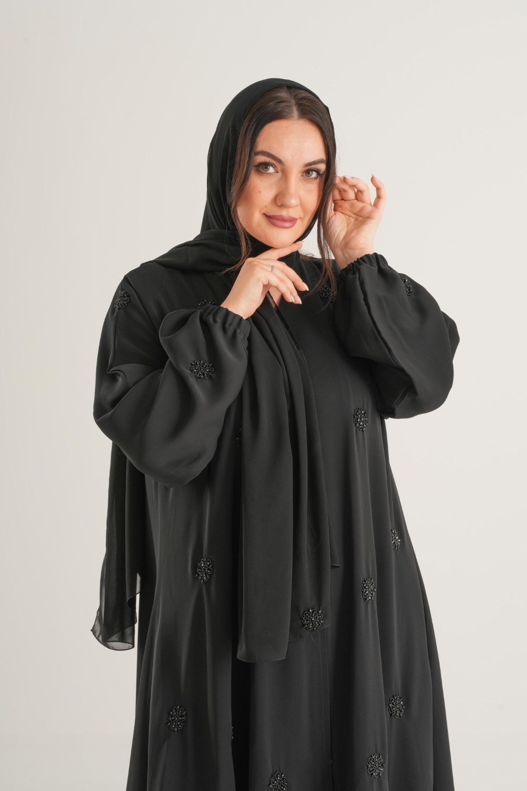 Midnight Bloom Embellished Abaya – Black