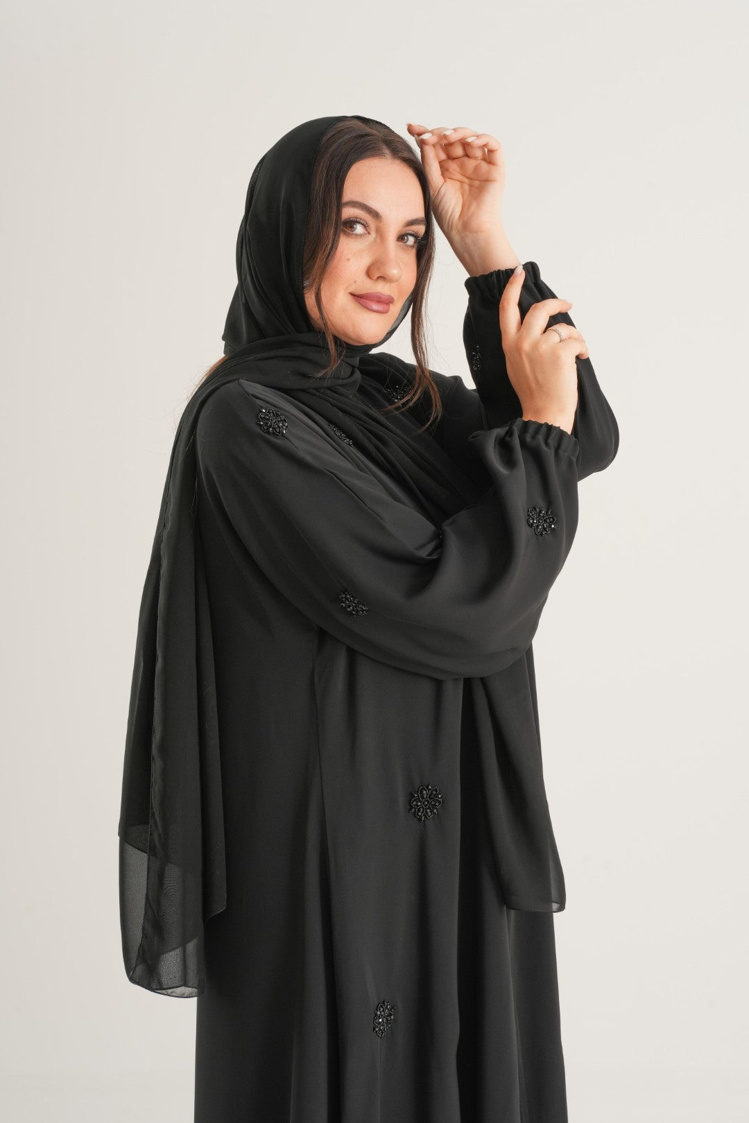 Midnight Bloom Embellished Abaya – Black