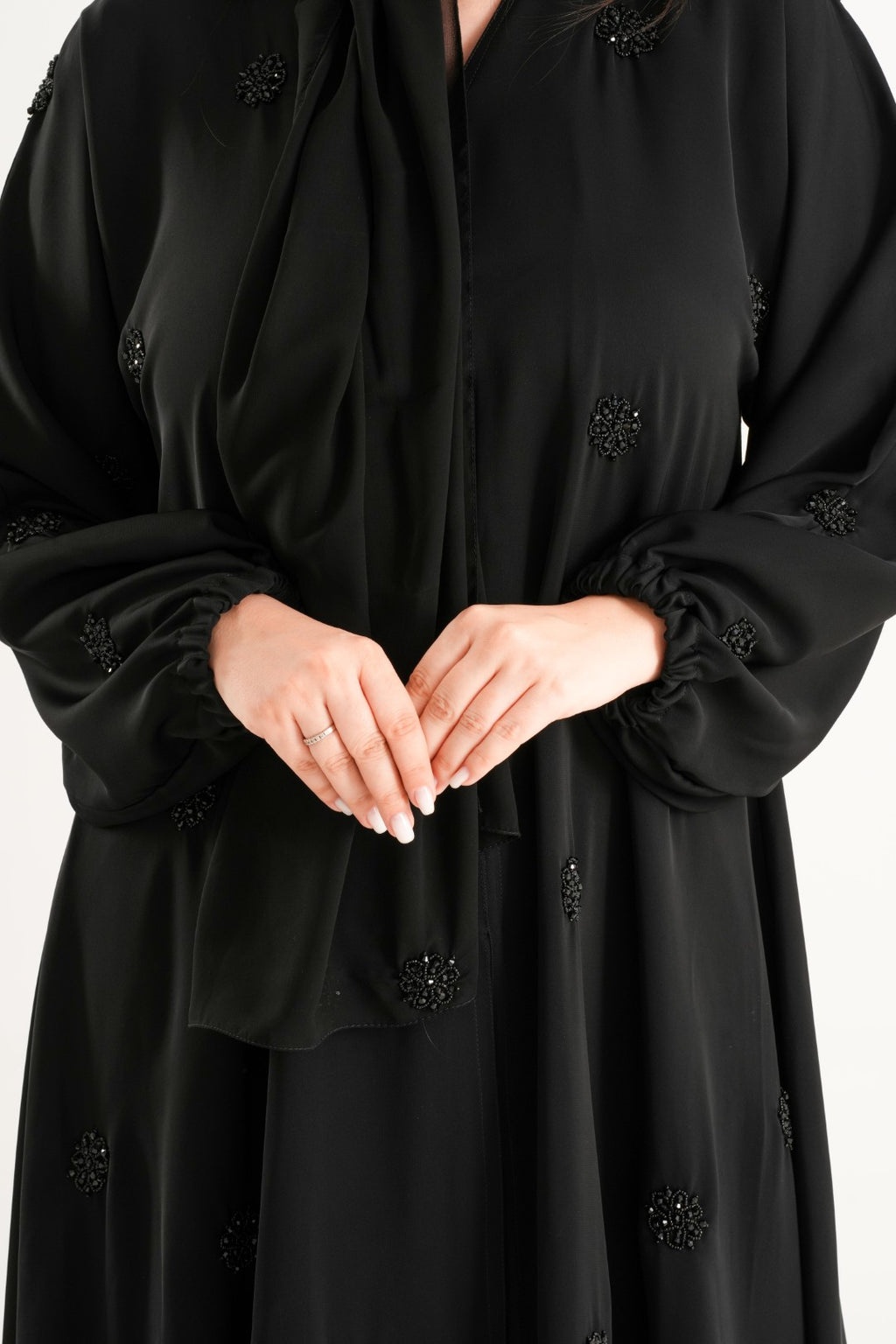 Midnight Bloom Embellished Abaya – Black