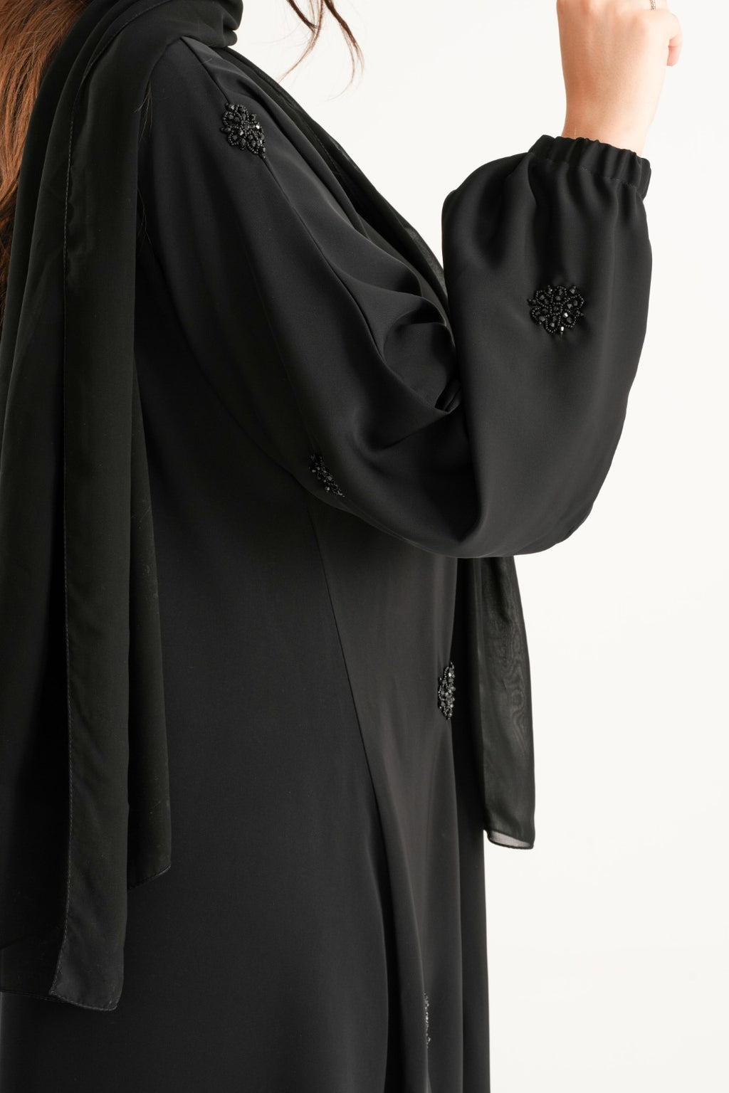 Midnight Bloom Embellished Abaya – Black