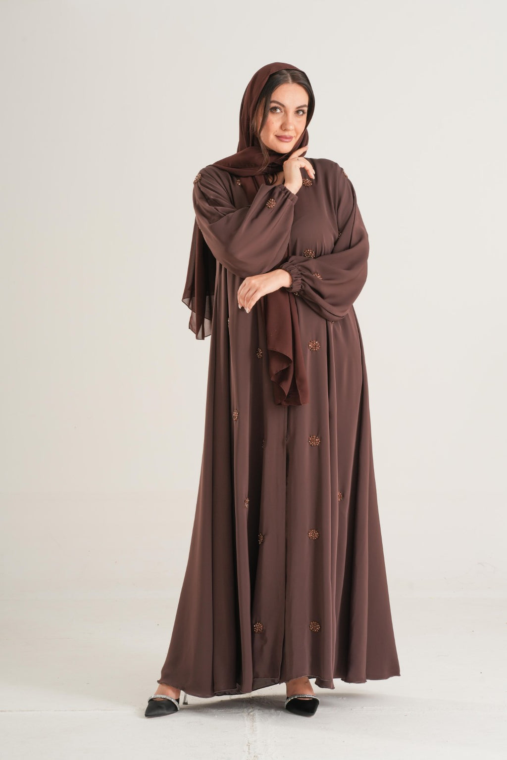 Chocolate Brown Embellished Abaya