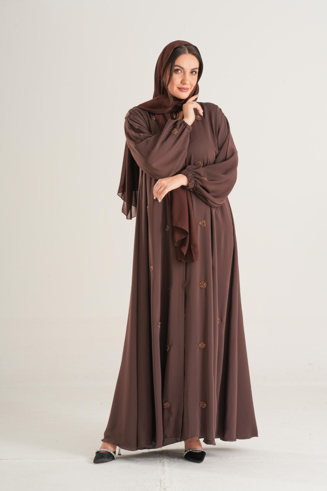 Chocolate Brown Embellished Abaya