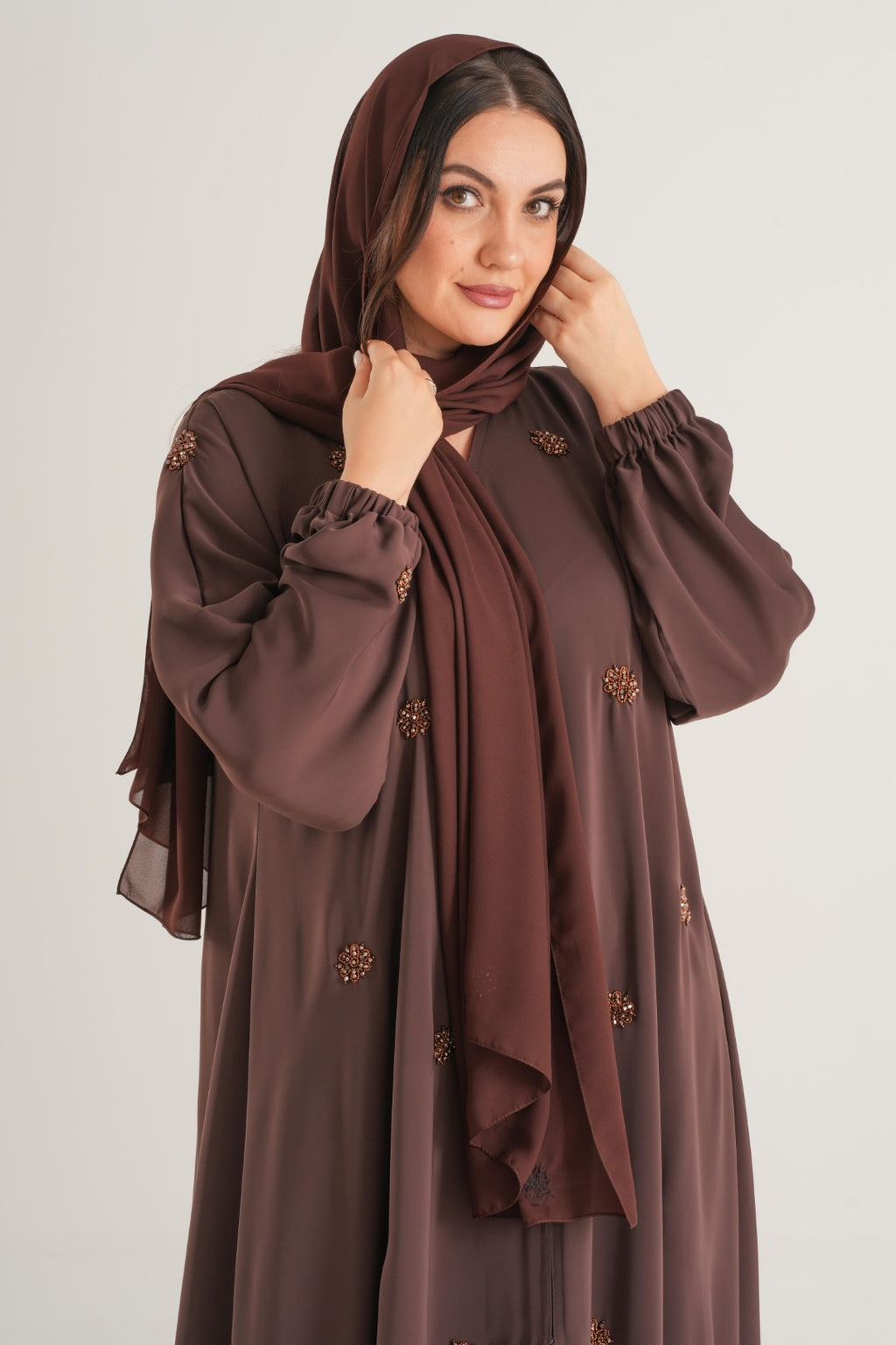 Chocolate Brown Embellished Abaya