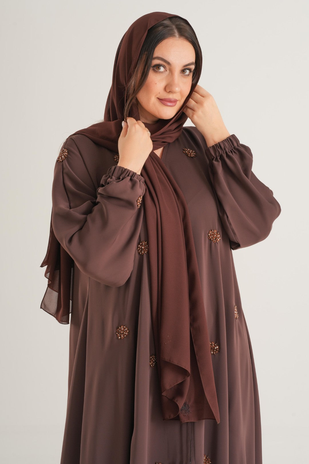 Chocolate Brown Embellished Abaya