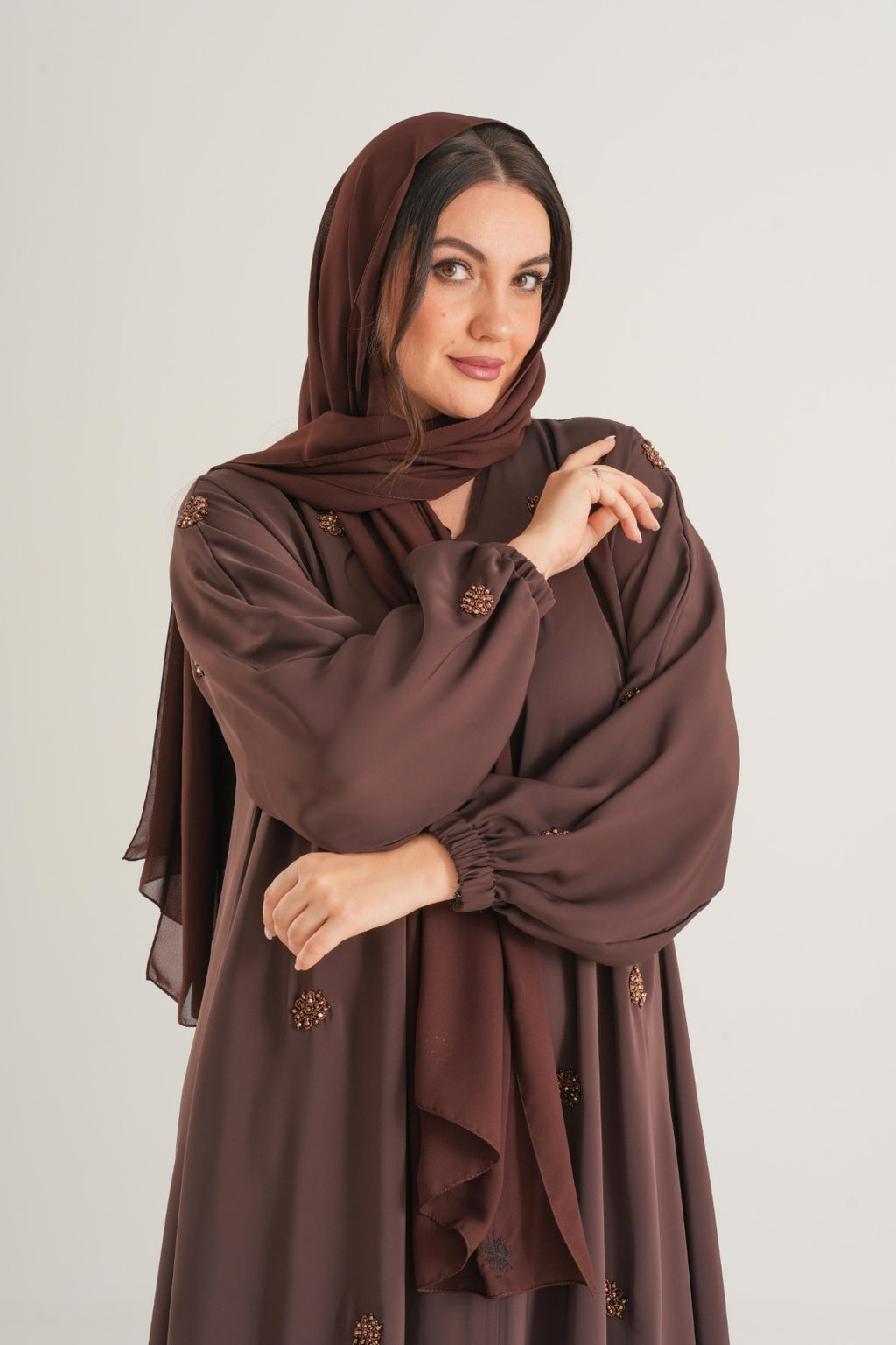 Chocolate Brown Embellished Abaya