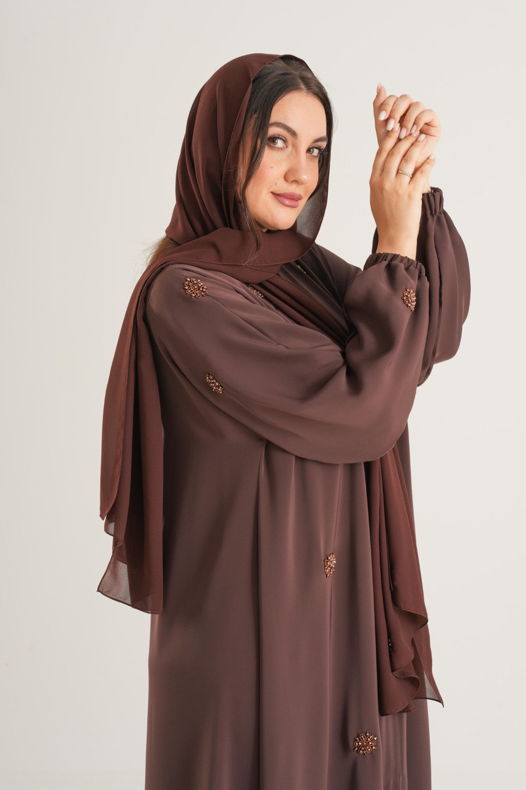 Chocolate Brown Embellished Abaya