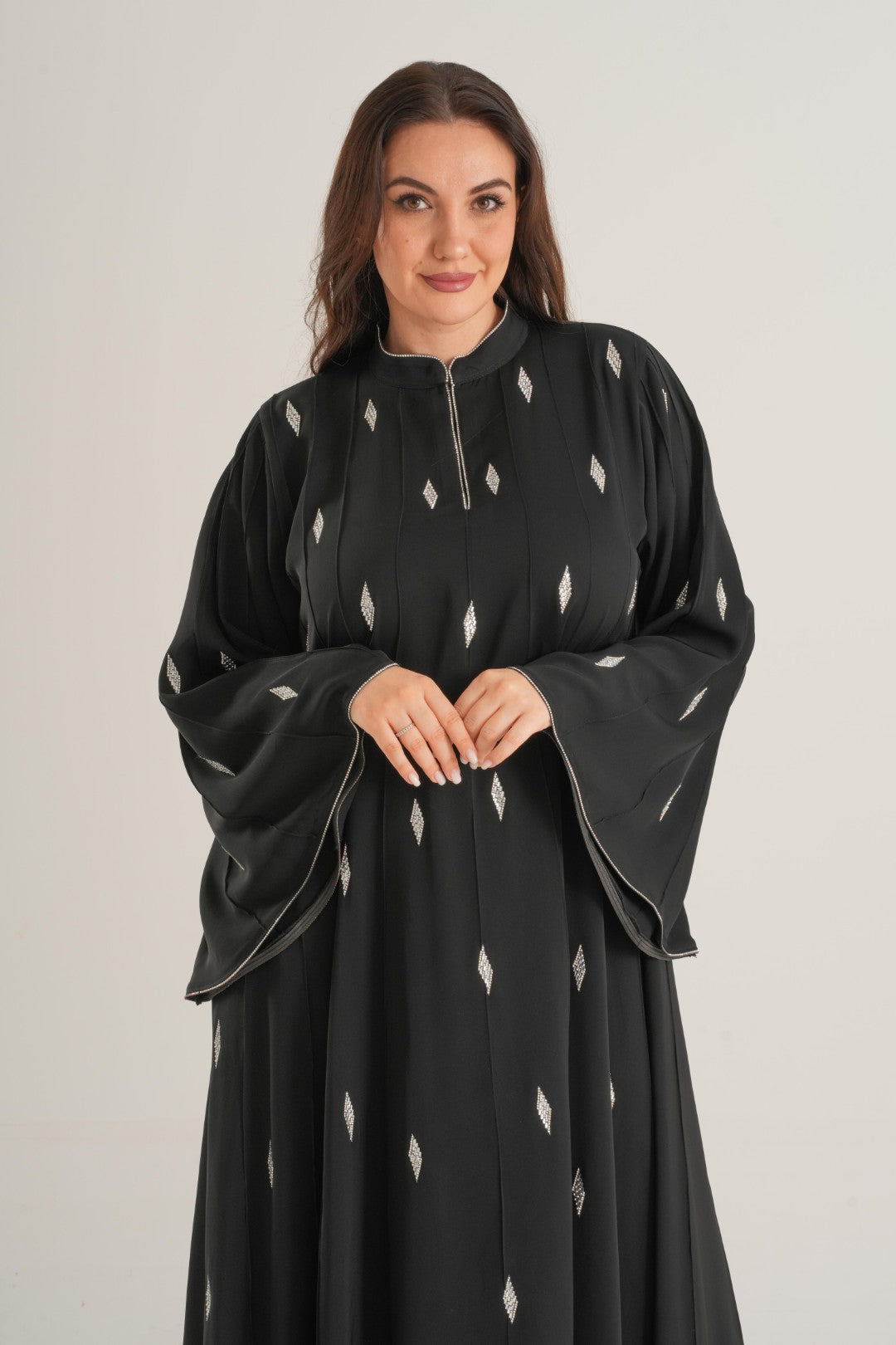 Black Techin Embellished Abaya