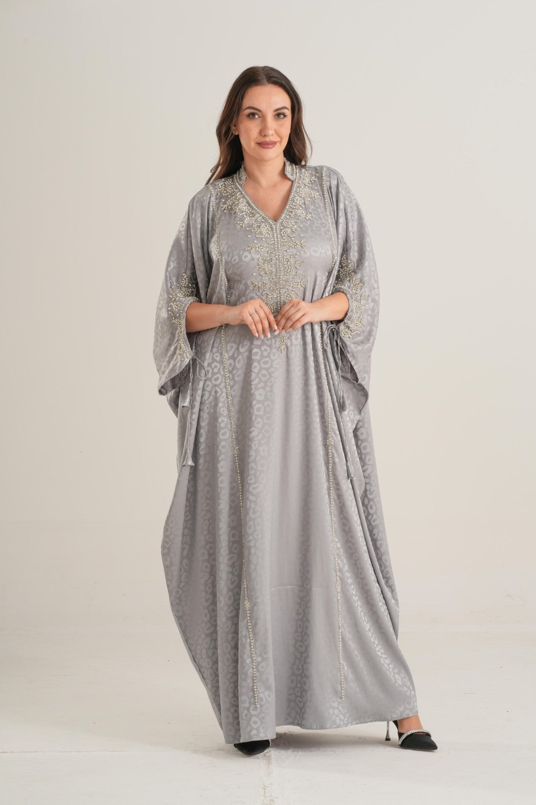 Sky Gray Embellished Abaya