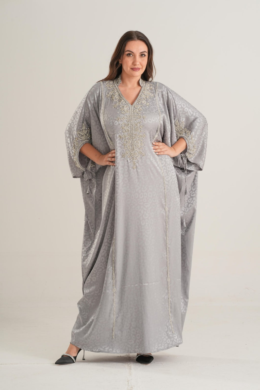 Sky Gray Embellished Abaya