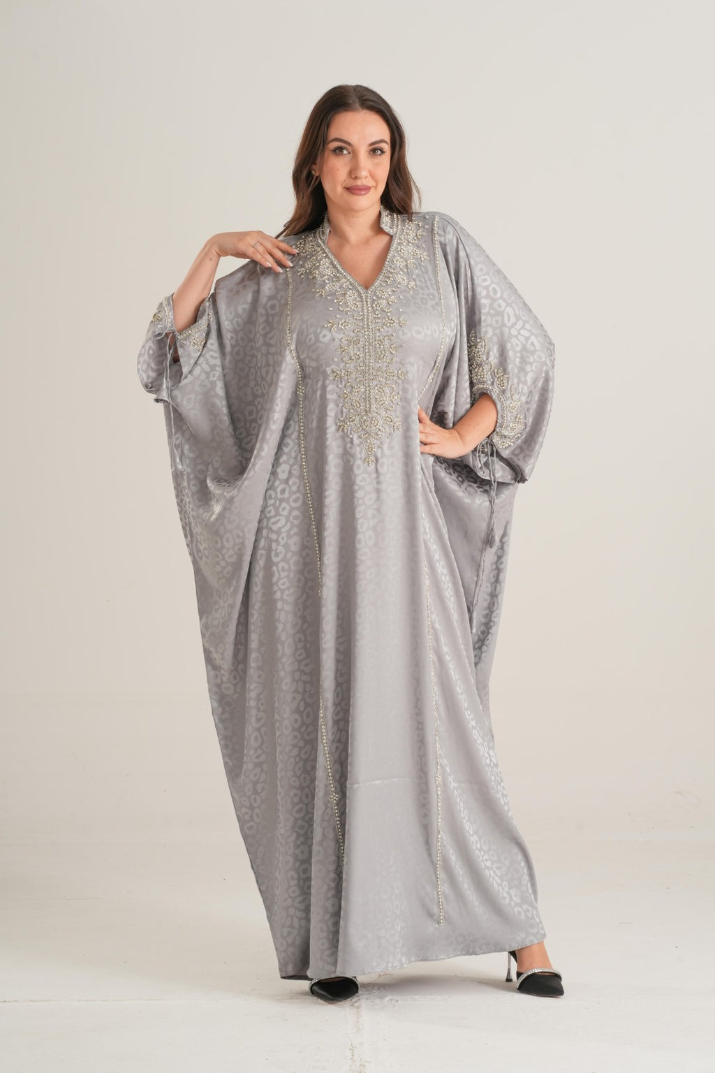 Sky Gray Embellished Abaya