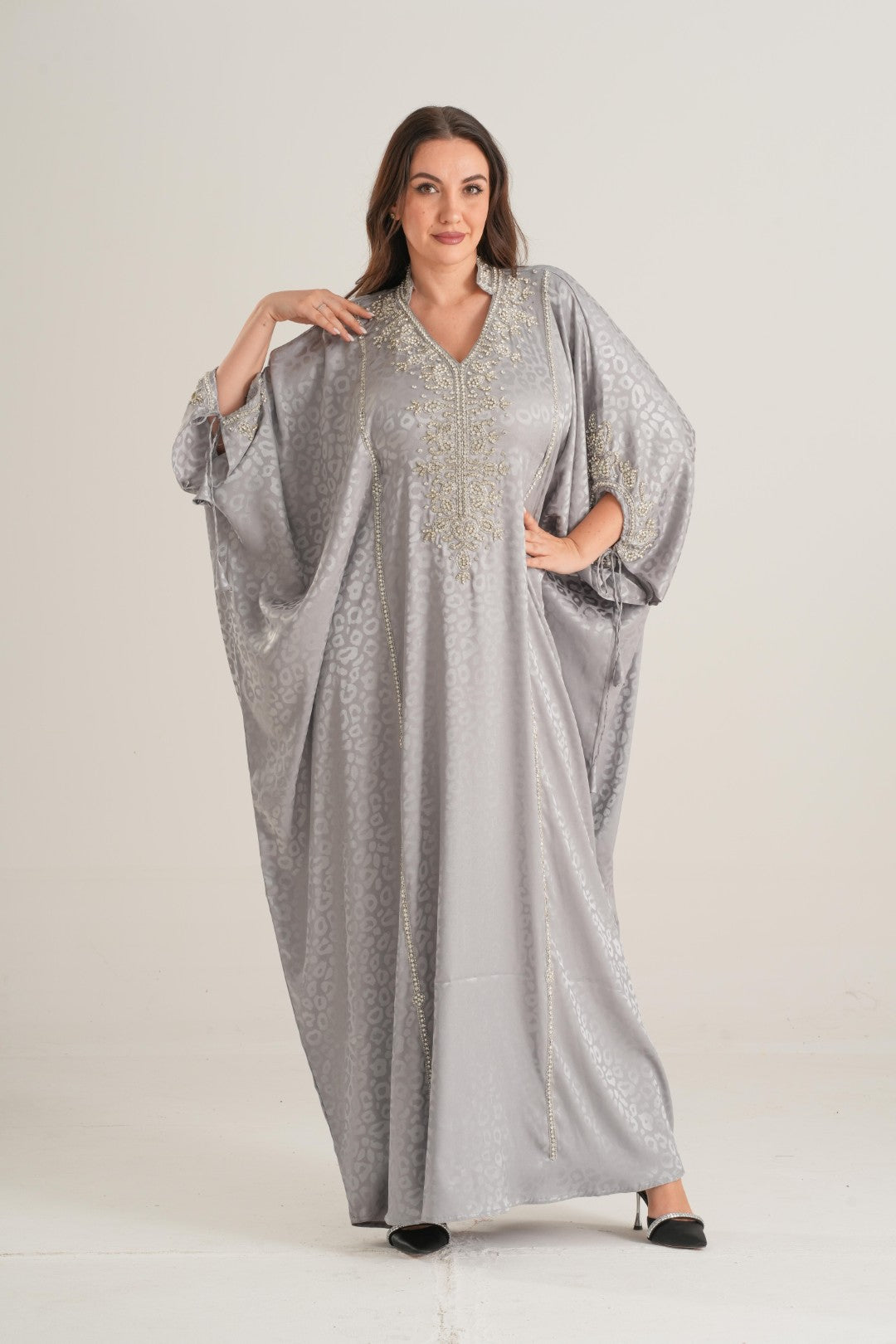 Sky Gray Embellished Abaya