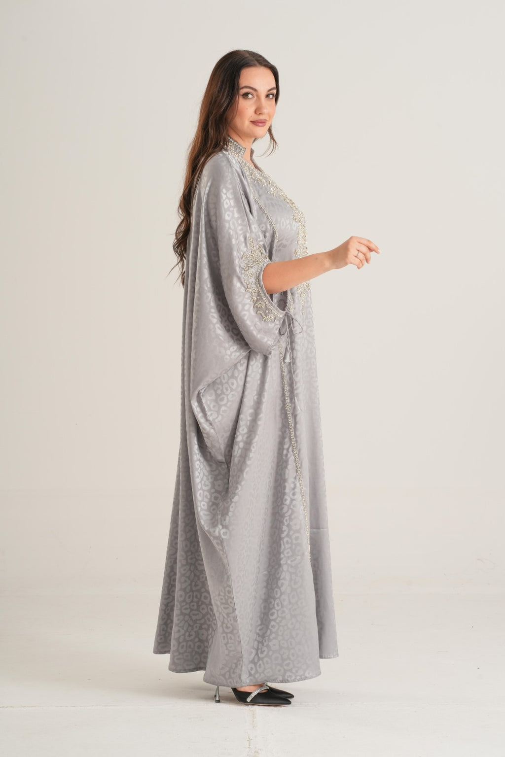 Sky Gray Embellished Abaya