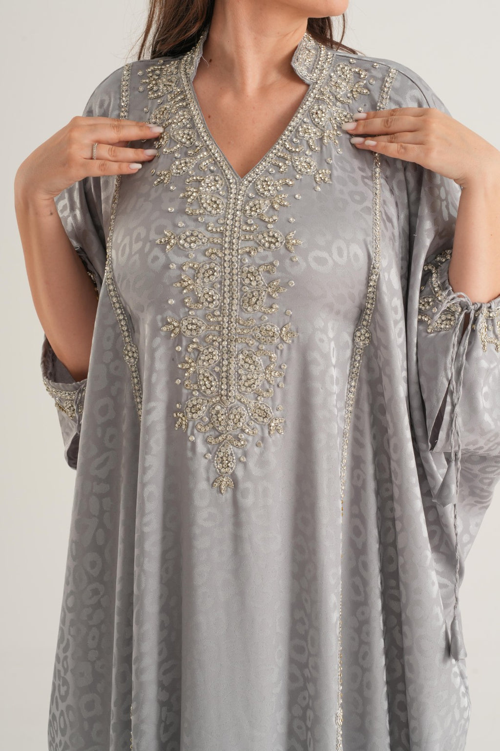 Sky Gray Embellished Abaya