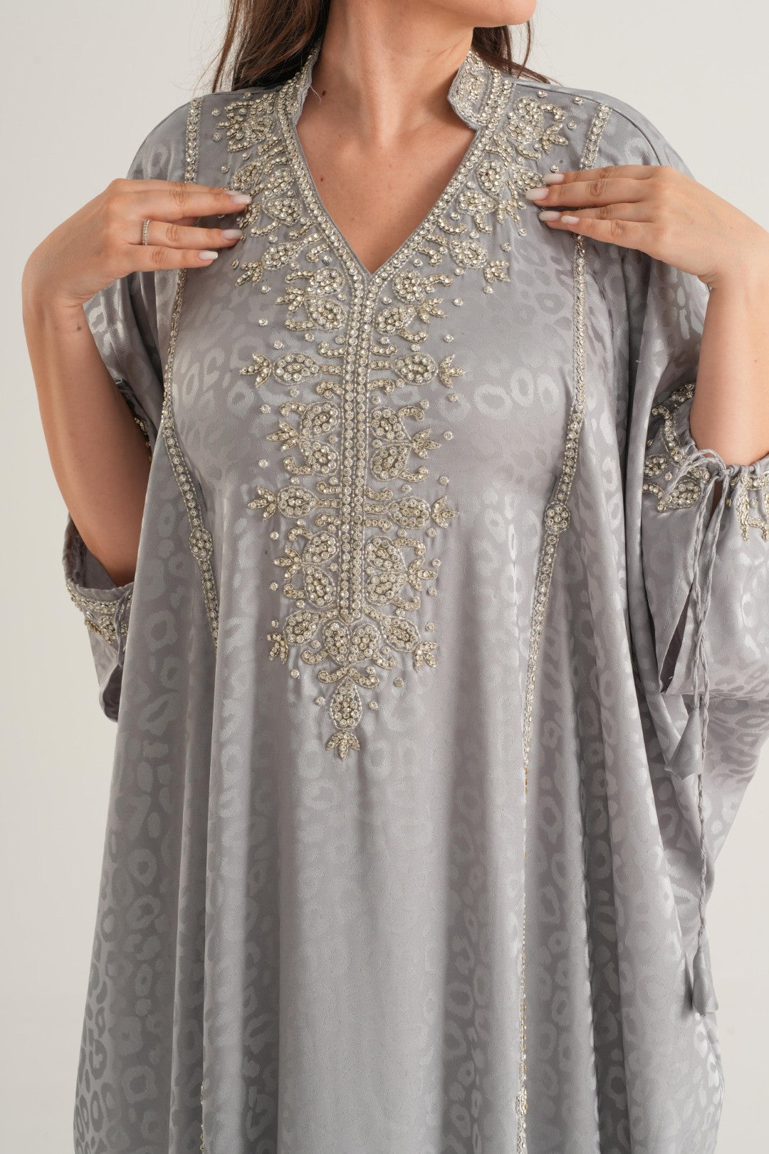 Sky Gray Embellished Abaya