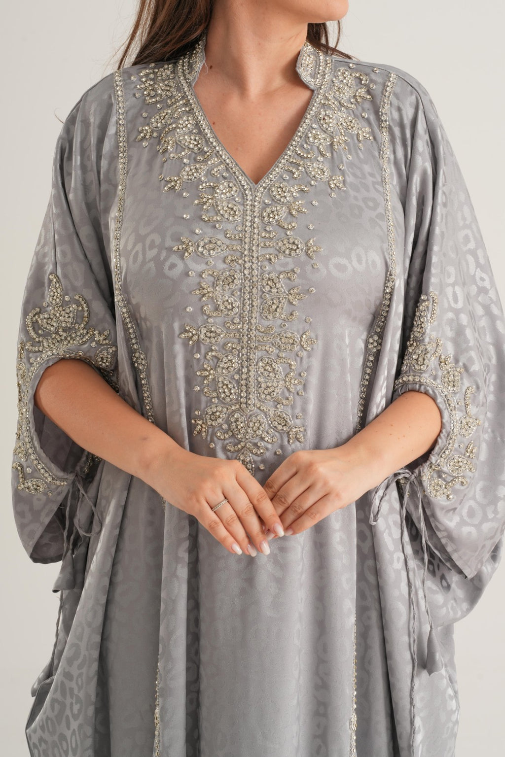 Sky Gray Embellished Abaya