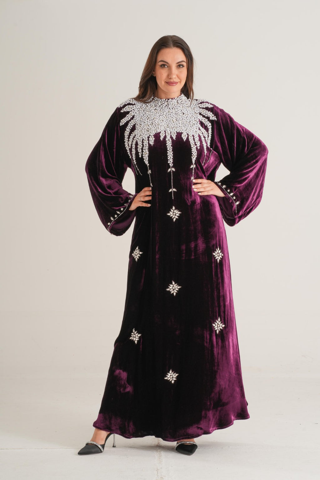 Belur Pearl Cascade Embellished Abaya