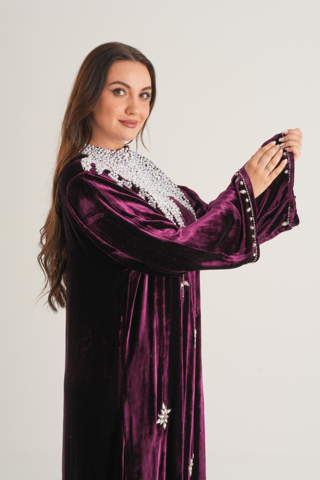 Belur Pearl Cascade Embellished Abaya