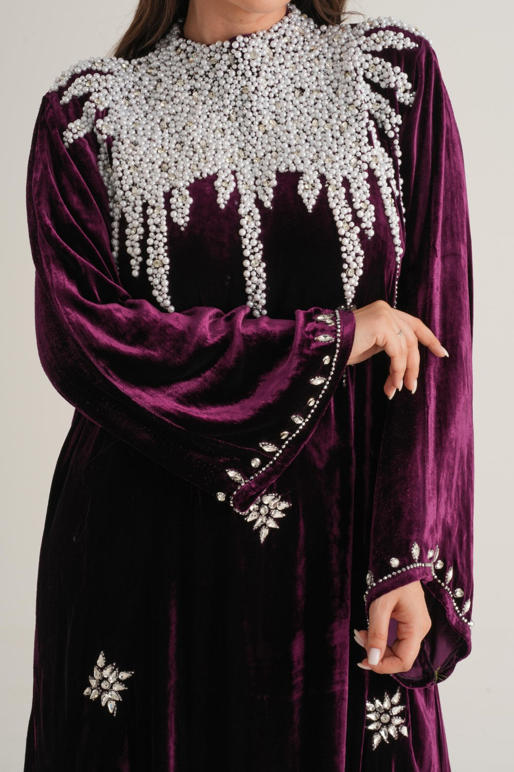 Belur Pearl Cascade Embellished Abaya