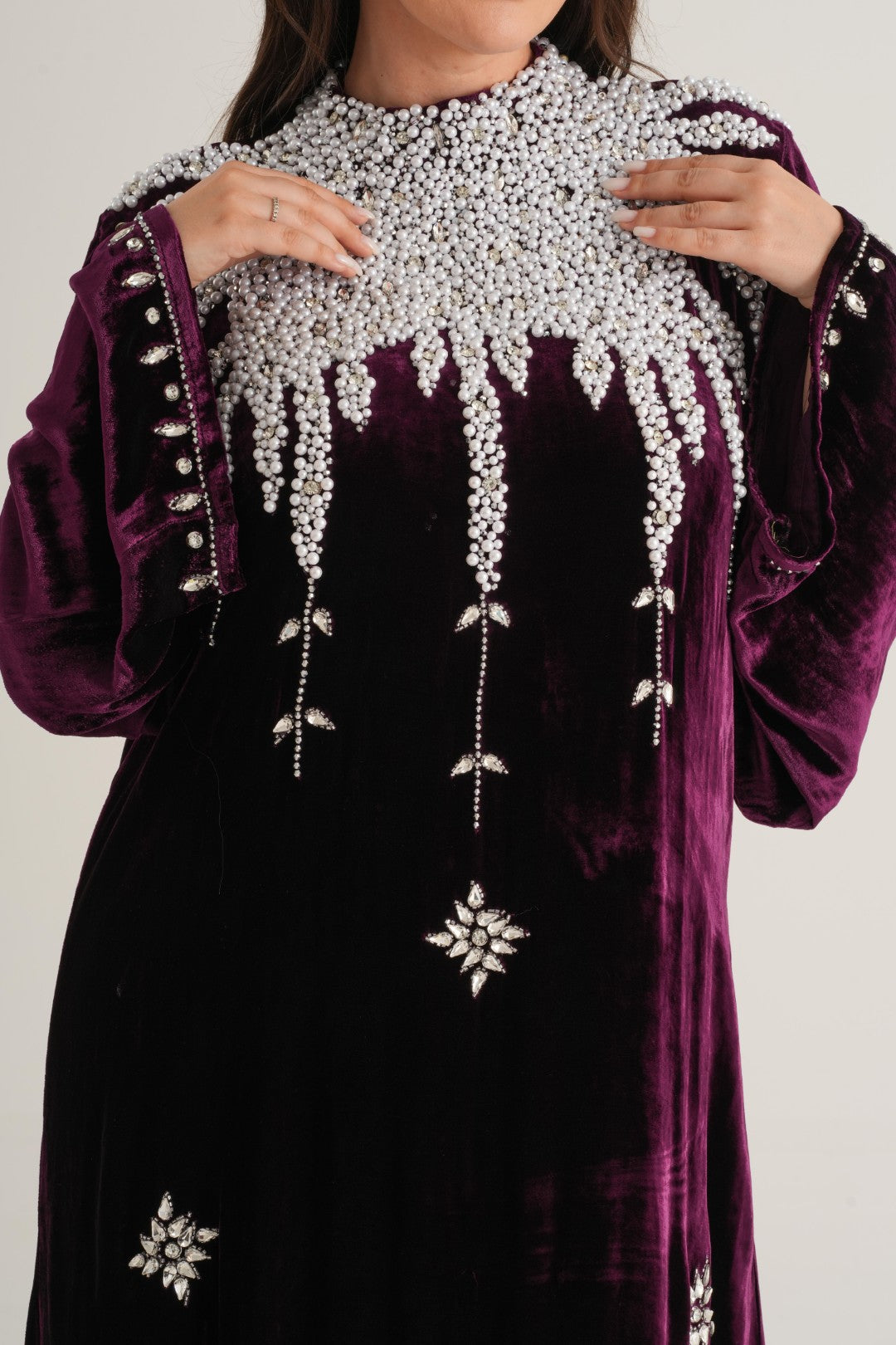 Belur Pearl Cascade Embellished Abaya